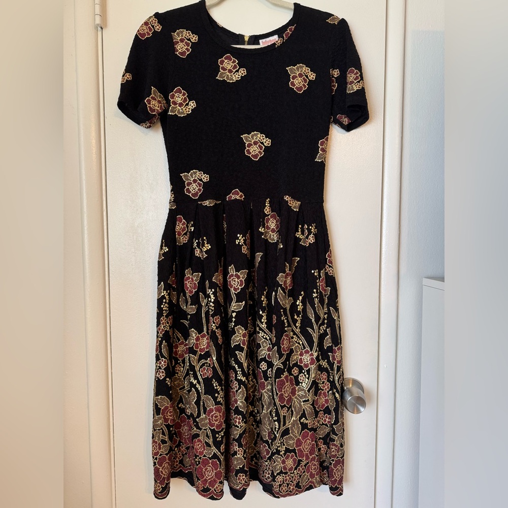 LuLaRoe Floral & Gold Midi Dress (Amelia?) -- New without tags